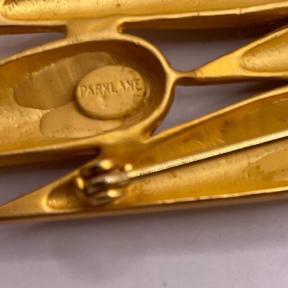 PARK LANE Modernistic Satin Matte Gold Tone Brooch Vintage 4” Wide - Picture 8 of 8